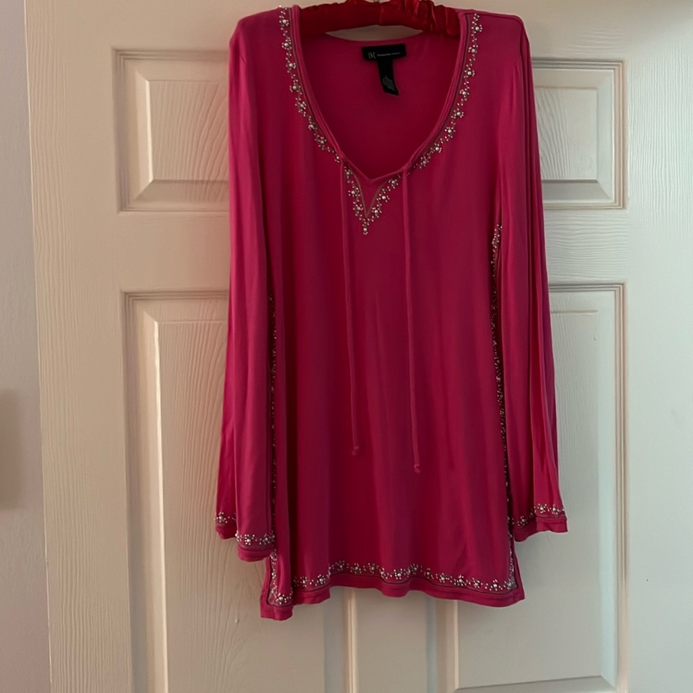 INC International Concepts Pink Tunic with pearl detail size L